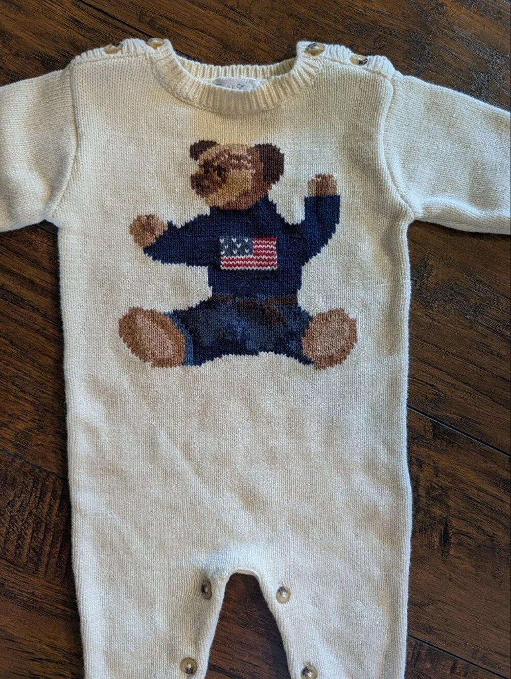 ☃️EUC Ralph Lauren Cotton Knit Long Sleeve Unisex Wear Sweater Onesie, 0-6 Month